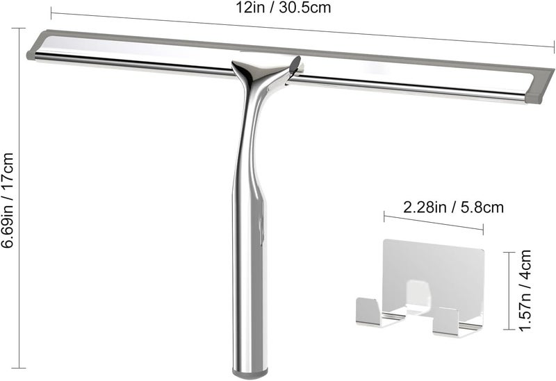 APLOP Shower Squeegee for Glass Doors, Squeegee for Shower Glass, Bathroom with Hook, Stainless Steel, 12-Inch Wide Blade for Efficient Cleaning, Perfect for Shower Glass,Tile Walls and Mirrors, Chrome - Image 2